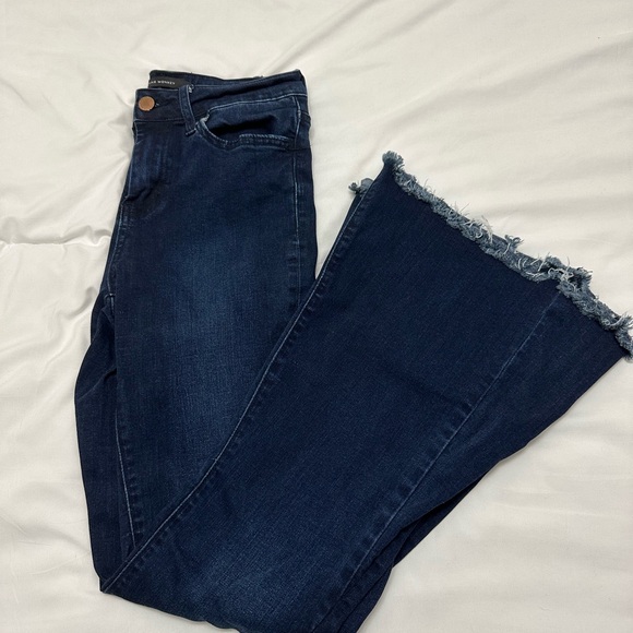 Flying Monkey Dark Blue Boot Cut Jeans with Frayed Hem - Picture 1 of 3